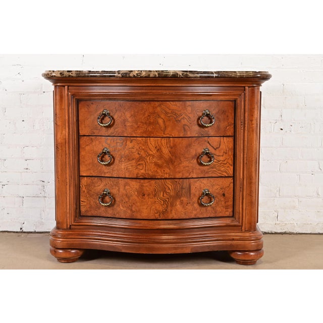 Thomasville French Louis Philippe Burl Wood Marble Top Three-Drawer Dresser Chest For Sale - Image 11 of 11