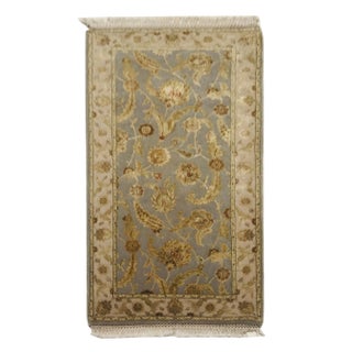 Blue Silk & Wool Handmade Jaipur Carpets, 1984, Set of 2 For Sale