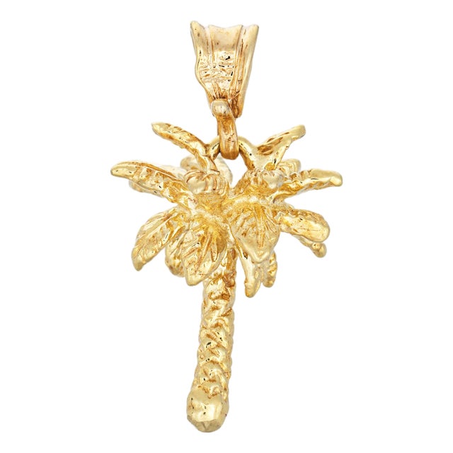 Vintage Palm Tree Pendant 14k Yellow Gold Tropical Beach Charm Fine Jewelry For Sale