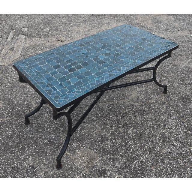Moroccan 44" Rectangular Handmade Moroccan Petrol Blue Mosaic Coffee Table For Sale - Image 3 of 8