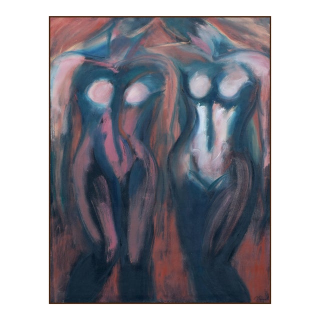 Large Vintage Modernist Stylized Abstract Female Nude Painting For Sale