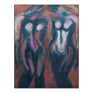 Large Vintage Modernist Stylized Abstract Female Nude Painting