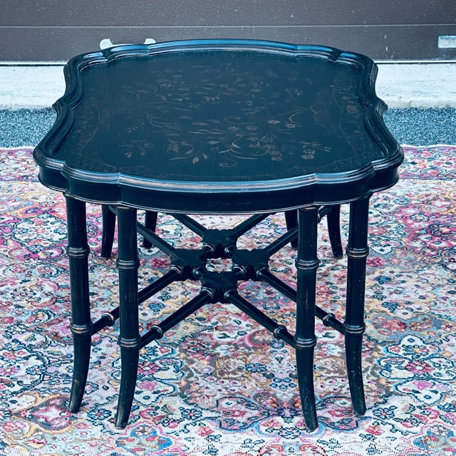 Ethan Allen Mirabelle Black Chinoiserie Faux Bamboo Coffee Table Chairish
