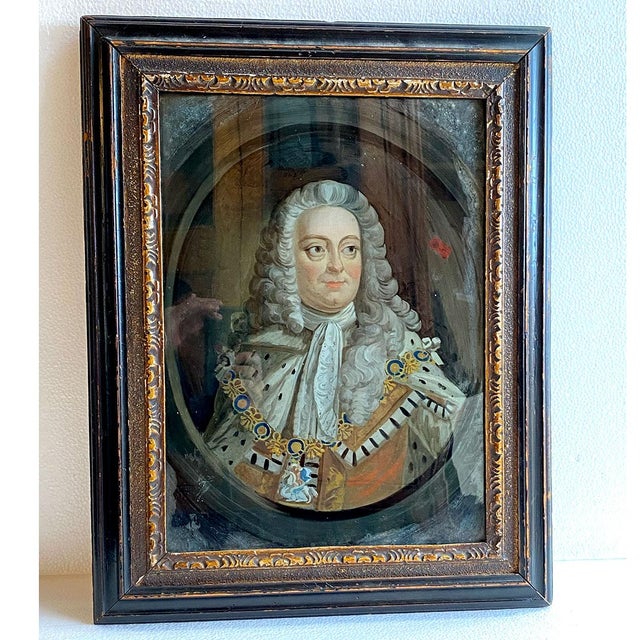 Traditional 18th Century British School Georgian Reverse Glass Painting, Portrait of King George II For Sale - Image 3 of 11