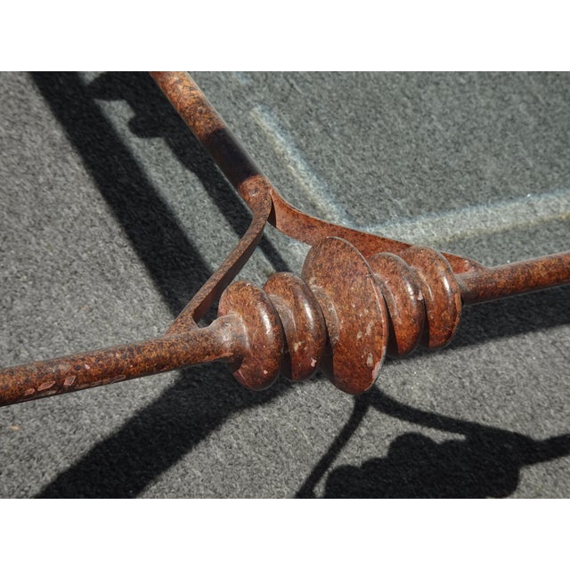Vintage Diego Giocometti Iron Patinated Metal Dining Table Desk W Beveled Glass For Sale - Image 9 of 16