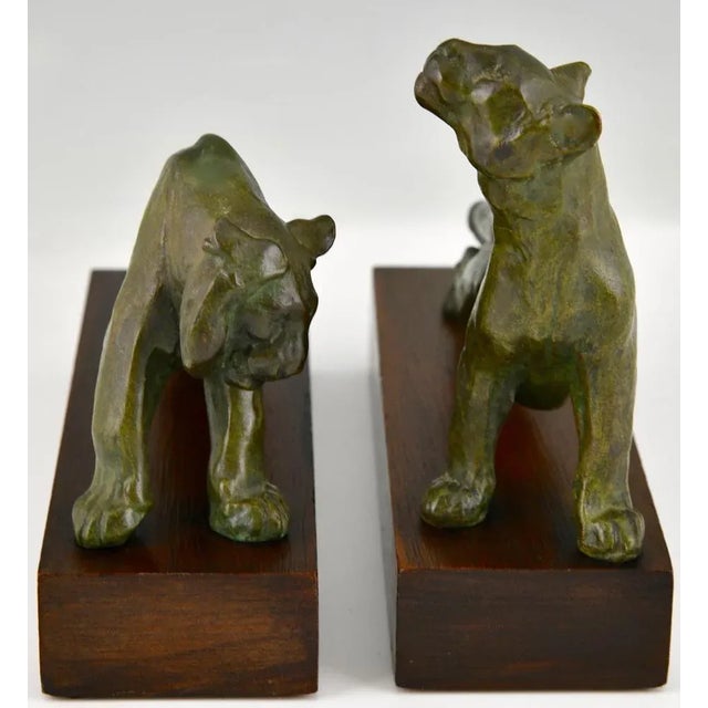 Art Deco Bronze Panther and Tiger Bookends by Oscar Waldmann, 1925, Set of 2 For Sale - Image 10 of 13