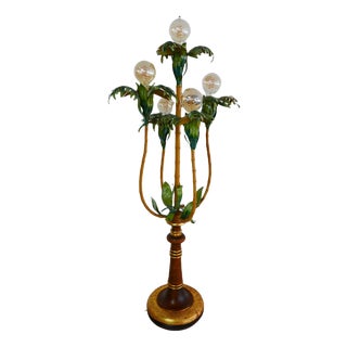Colored Metal Palm Tree Floor Lamp with Wooden Stand, Italy, 1970s For Sale