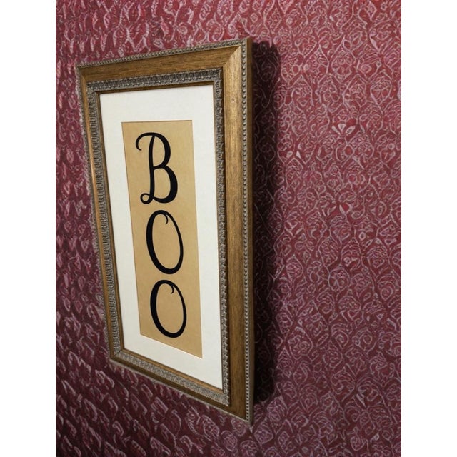Gothic “Boo” Halloween Wall Art in Ornate Gilded Wood Frame, 28.5” For Sale - Image 9 of 9