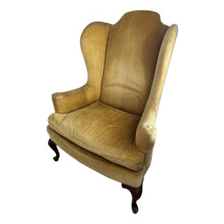 Vintage Drexel Mustard Gold Velvet Wingback Chair For Sale