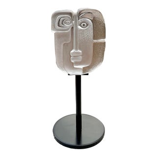 1990s Cubist Crystal Face Sculpture by Mats Jonasson For Sale