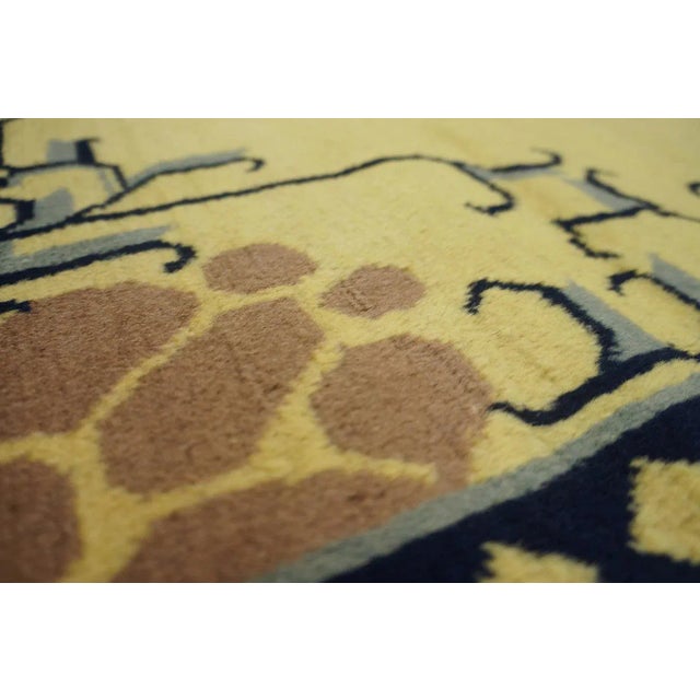 Mustard 1920s Yellow Mustard Medallion Antique Chinese Khotan Rug 5' 4'' X 8' 0'' Knotted Pile Wool Carpet For Sale - Image 8 of 11