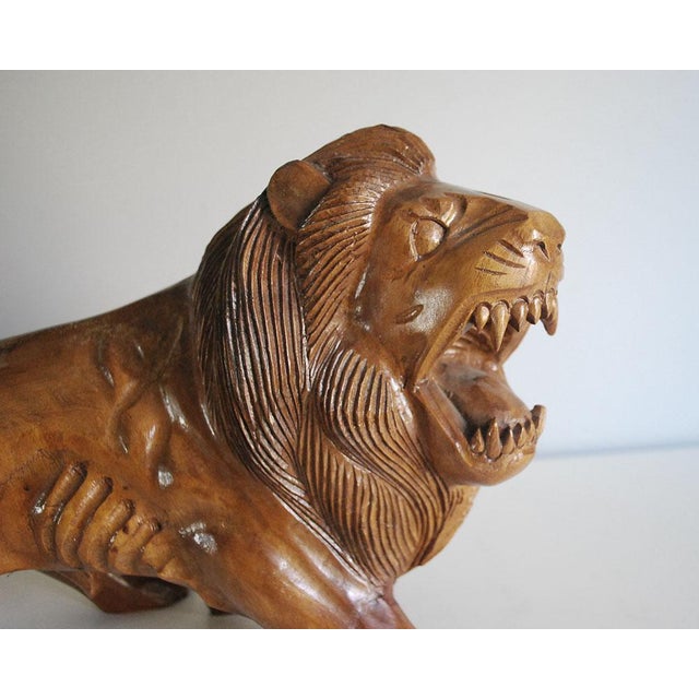 Vintage African Carved Wood Lion Statue Chairish
