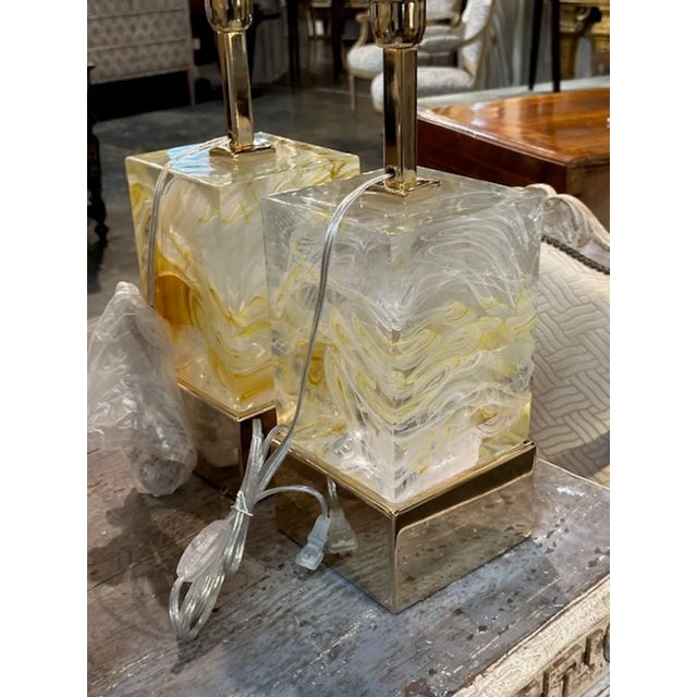 Pair of Murano Yellow Block Lamps For Sale In Dallas - Image 6 of 6