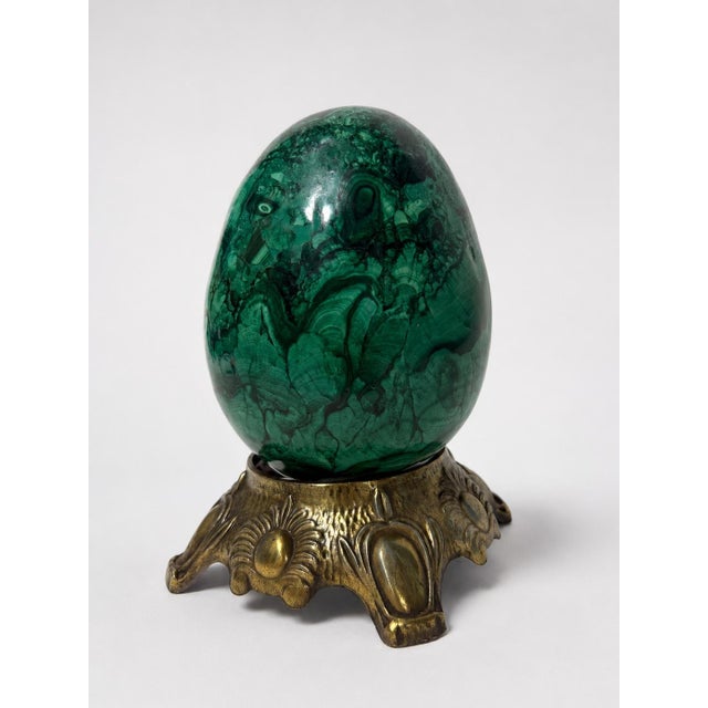 Neoclassical Large & Heavy Sculpted Malachite Egg Specimen Sculpture on Ornate Brass Stand For Sale - Image 3 of 10