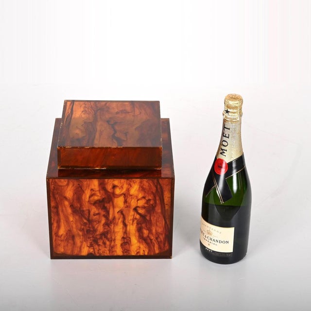 Mid-Century Italian Square Acrylic Glass Ice Bucket with Tortoise Shell Effect by Christian Dior, 1970s For Sale - Image 18 of 18