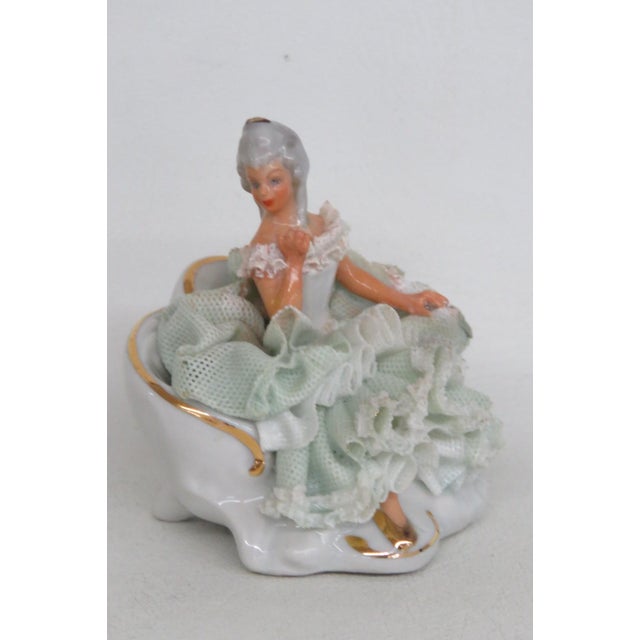 Sandizell Dresden Germany Miniature Lace Porcelain Seated Lady Figurine 5066b For Sale - Image 4 of 14