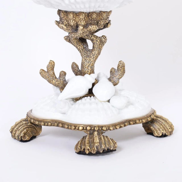 Metal Porcelain and Brass Compote With Seahorses For Sale - Image 7 of 8