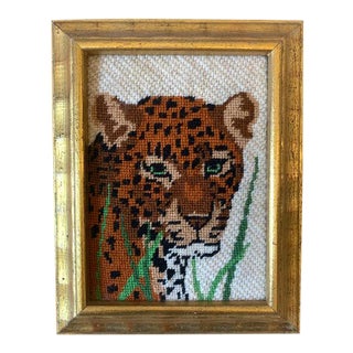 Leopard Needlepoint Gilt Framed Art For Sale