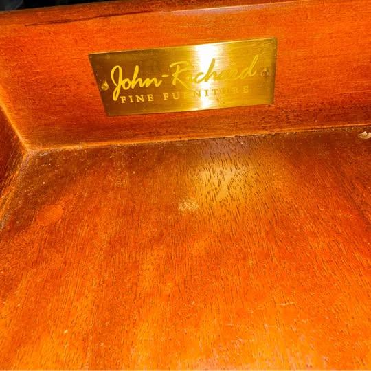 French Country John-Richard Burl Wood Walnut Serpentine Console Table For Sale - Image 3 of 8