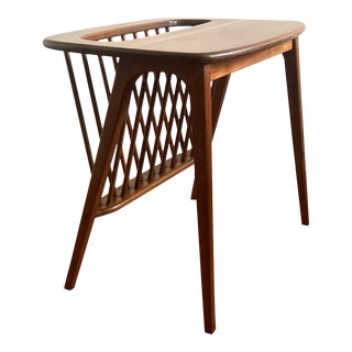 1960s Arthur Umanoff Small Mid Century Walnut Side Table With Magazine Rack For Sale