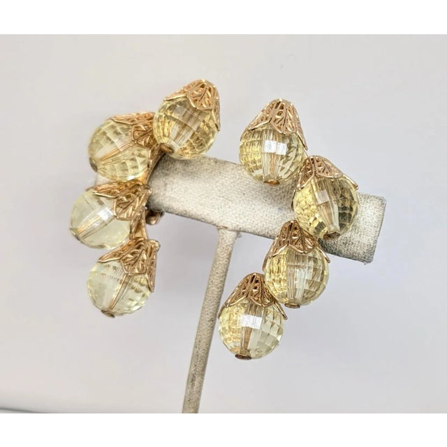 Vintage 1950s Signed Napier Yellow Disco Ball Clip Earrings-2 Pieces For Sale - Image 10 of 12