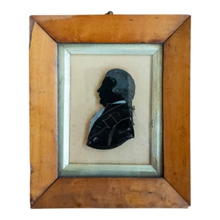18th Century English Miniature Reverse Painted Portrait Silhouette on Glass of James Boswell For Sale