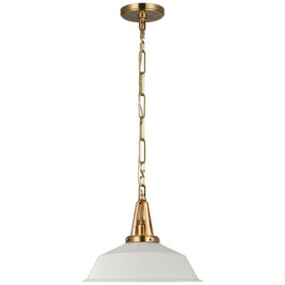 Chapman & Myers for Visual Comfort Signature Layton 14" Pendant in Antique-Burnished Brass with Matte White shade For Sale