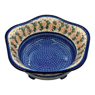 'Polish Pottery' Unikat "Whisper of Love" Grand Footed Ovenproof Tabletop Hot or Cold Food Server For Sale