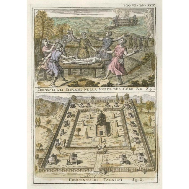 Funeral ceremony of the king and a monastery of ''talapini'' etchings, hand-watercoloured. Vol. Viii, plate xxix image...