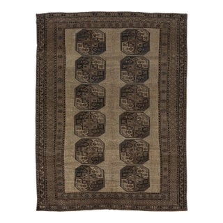 Antique Turkaman Wool Rug With Geometric Gull Medallions in Muted Taupe & Espresso For Sale