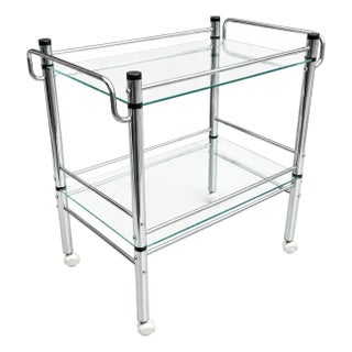 “1980s Modernist Chrome Tubular Glass Serving Cart or Bar Trolley For Sale
