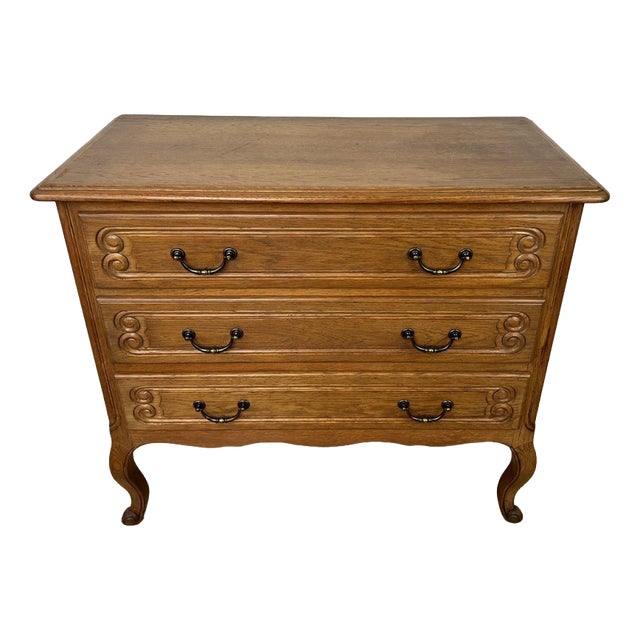 Vintage French Louis Style Oak Chest of 3 Drawers For Sale