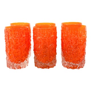 Orange Glasses by Geoffrey Baxter for Whitefriars, 1960s, Set of 6 For Sale