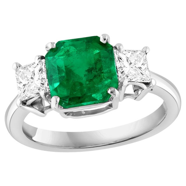 3.58 Carat Cushion Cut Colombian Emerald & 0.8 Ct Diamond Ring in 18K White Gold For Sale - Image 15 of 18