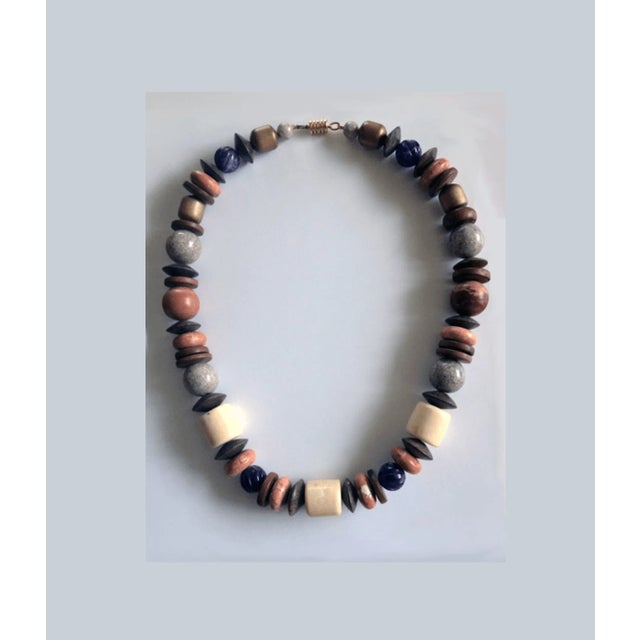 Vintage Wood, Lucite and Stone Necklace For Sale - Image 4 of 4