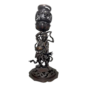Antique Japanese Bronze Statue of a Oni Warrior Incense Burner