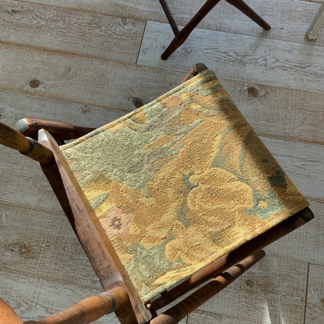 Wood Antique Tapestry Folding Campaign Chairs - a Pair For Sale - Image 7 of 12