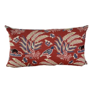 Custom Quadrille China Seas Malay Batik Red and Blue Linen Cotton Lumbar Lumbar Pillow With Insert For Sale