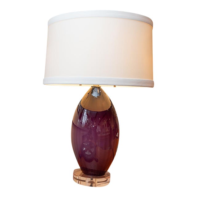 Mottega Purple & Lucite Double Socket Lamp For Sale
