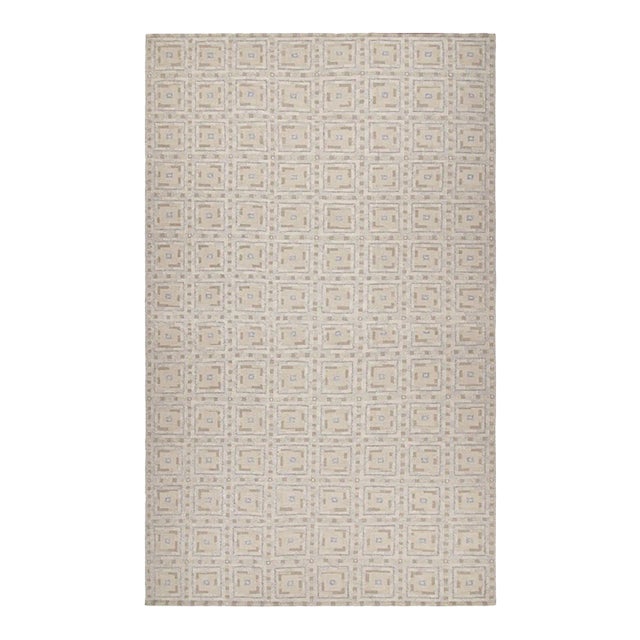 Rug & Kilim’s Scandinavian Rug With White and Beige-Brown Geometric Patterns For Sale