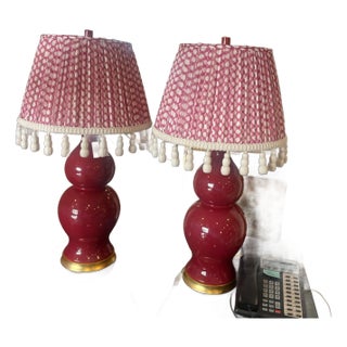 Pair of Hwang Bishop Empire Table Lamps With Custom Shades For Sale