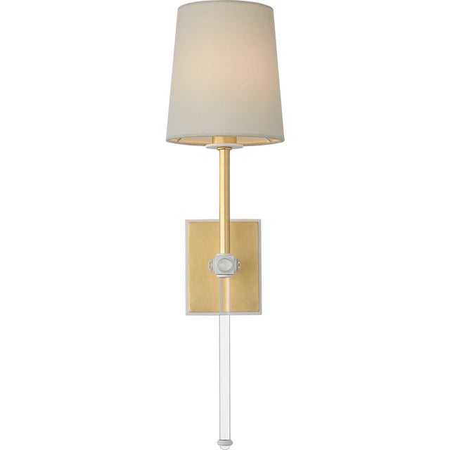 2020s Julie Neill for Visual Comfort Signature Lucia 21" Cordless Sconce in Gild and Crystal with Linen Shade For Sale - Image 5 of 11