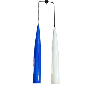 White and Blue Glass Pendant from Vistosi, 1960s For Sale