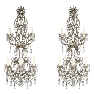 Mid-20th Century Italian Crystal Beaded Wall Sconces - a Pair For Sale