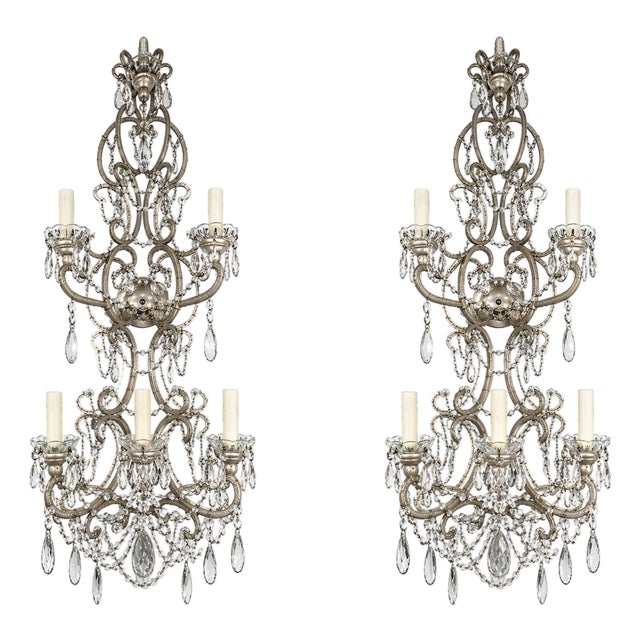 Mid-20th Century Italian Crystal Beaded Wall Sconces - a Pair For Sale