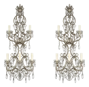 Mid-20th Century Italian Crystal Beaded Wall Sconces - a Pair