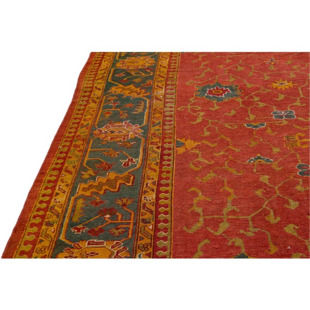 Red Antique Turkish Oushak Handmade Allover Designed Wool Rug For Sale - Image 4 of 13