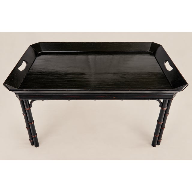 Baker Furniture Company Vintage Baker Furniture Faux Bamboo With Fretwork Asian Chinoiserie Tray Table For Sale - Image 4 of 10