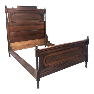 19th-Century Carved Walnut + Burl Accented Aesthetic Movement Full Bed For Sale