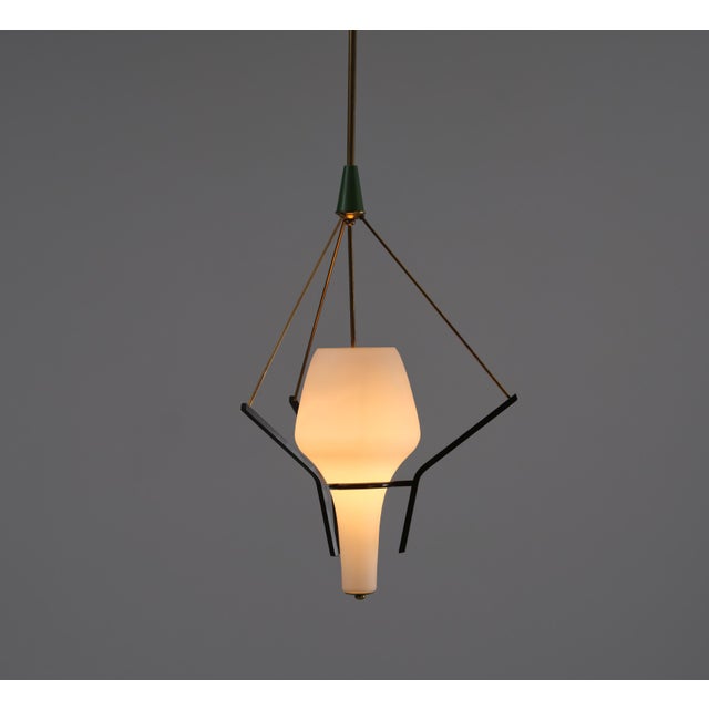 1950s Italian Pendant Lamp in Brass and Opaline Glass, 1950s For Sale - Image 5 of 12